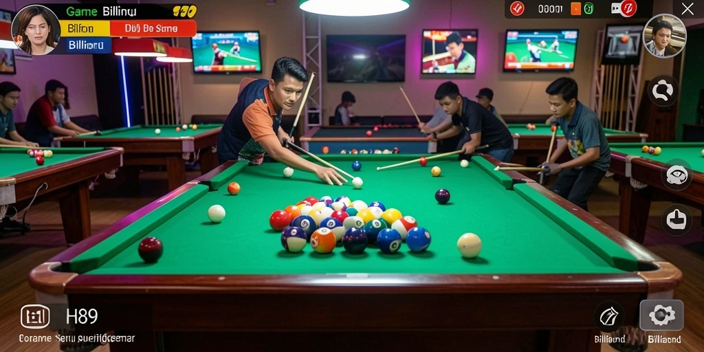 Antarmuka H89 menampilkan meja Billiard yang realistis dan kontrol intuitif.